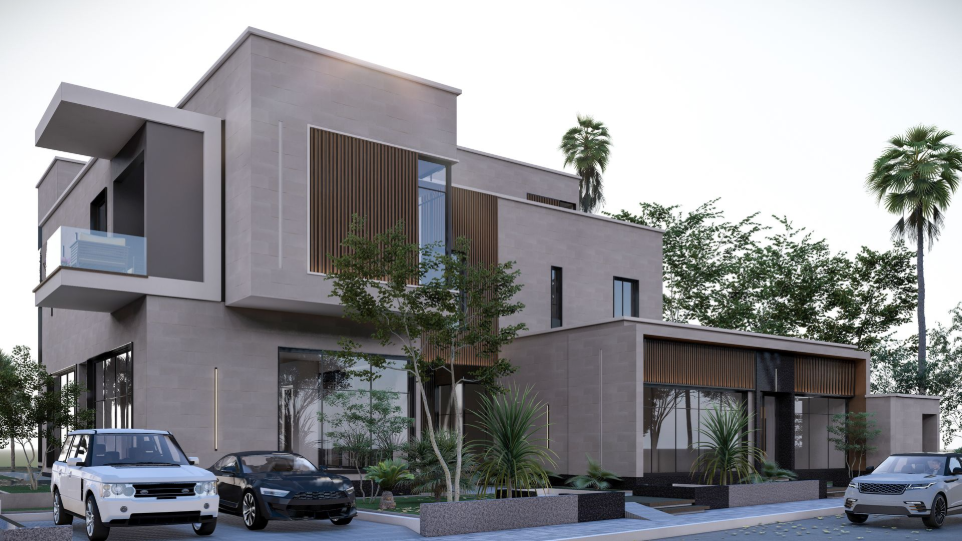 تصميم فيلا مودرن مع شرائح خشبية - الدوحة قطر