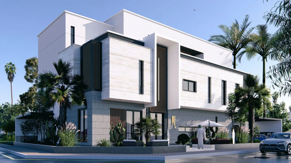 تصميم فيلا مودرن رخام ترافنتين وخشب - مسقط سلطنة عمان