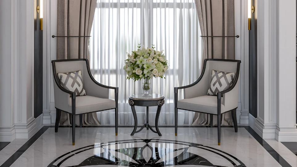 تصميم بهو استقبال فاخر نيوكلاسيك - الدوحة قطر