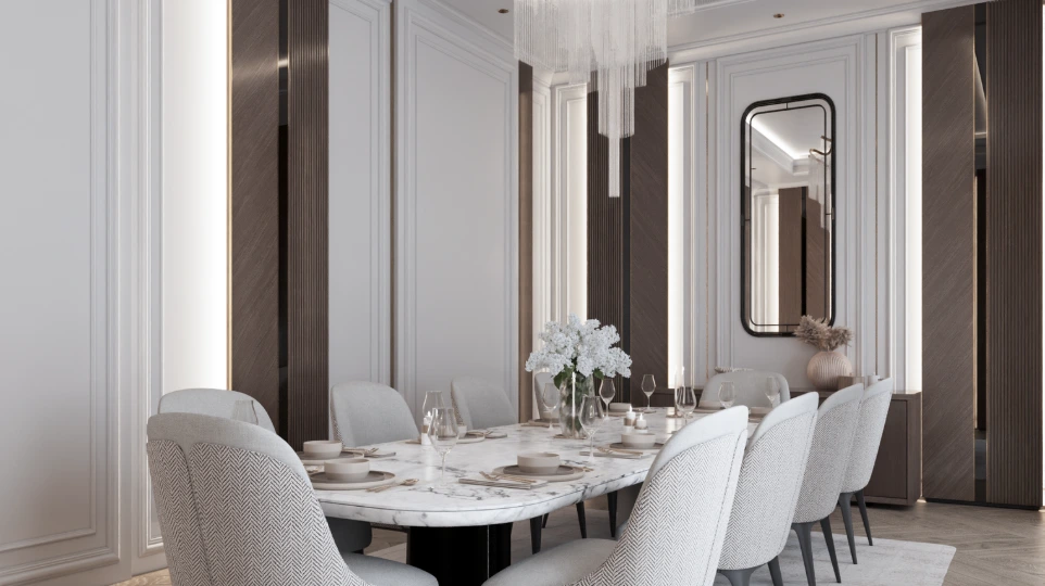 تصميم غرفة طعام فاخرة نيوكلاسيك - الدوحة قطر