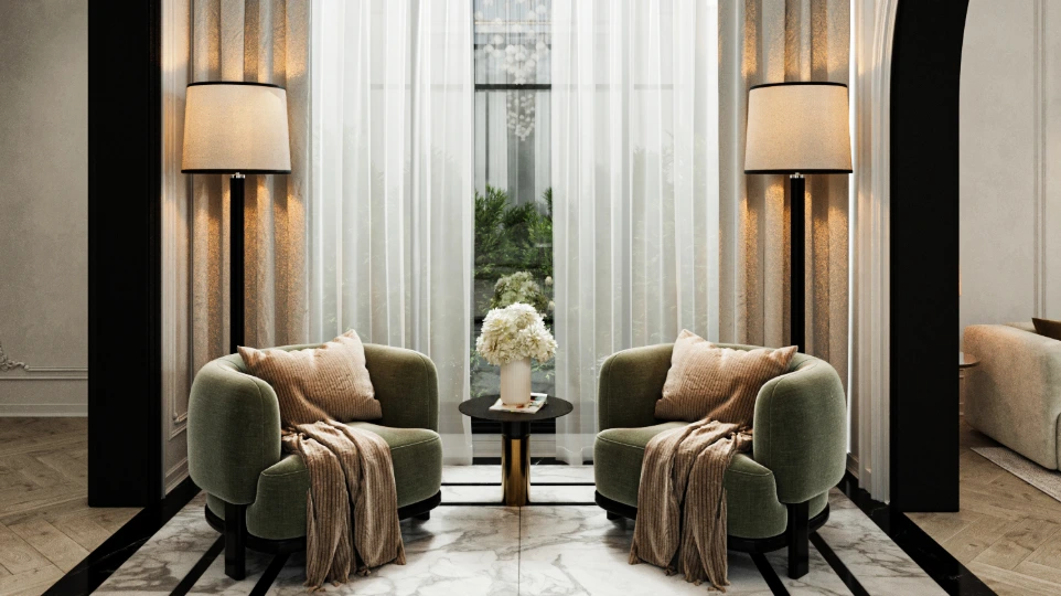 تصميم مدخل استقبال فاخر نيوكلاسيك - الدوحة قطر