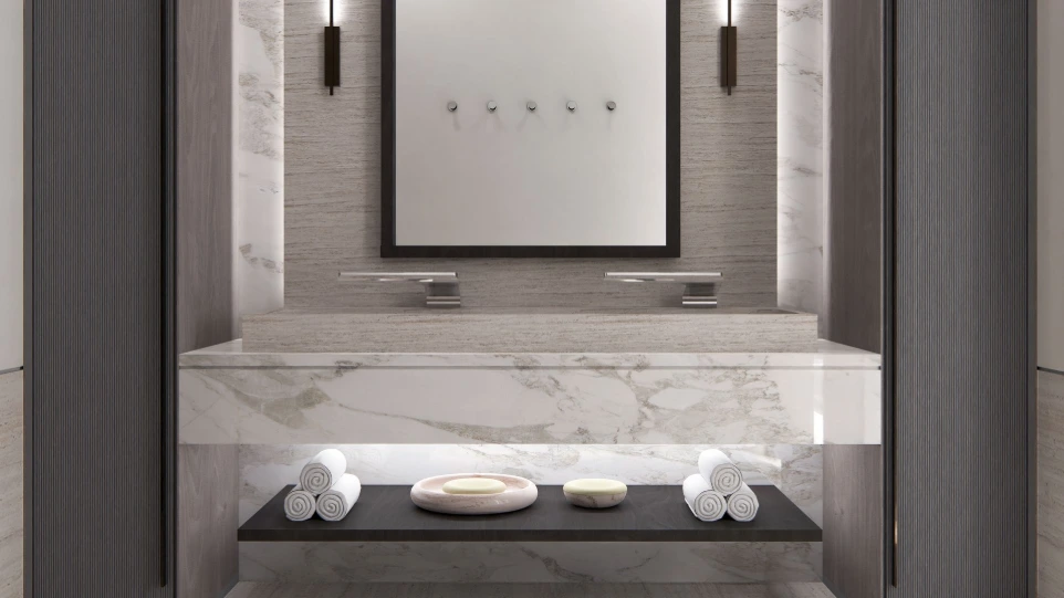 تصميم منطقة مغاسل فاخرة مودرن - الدوحة قطر